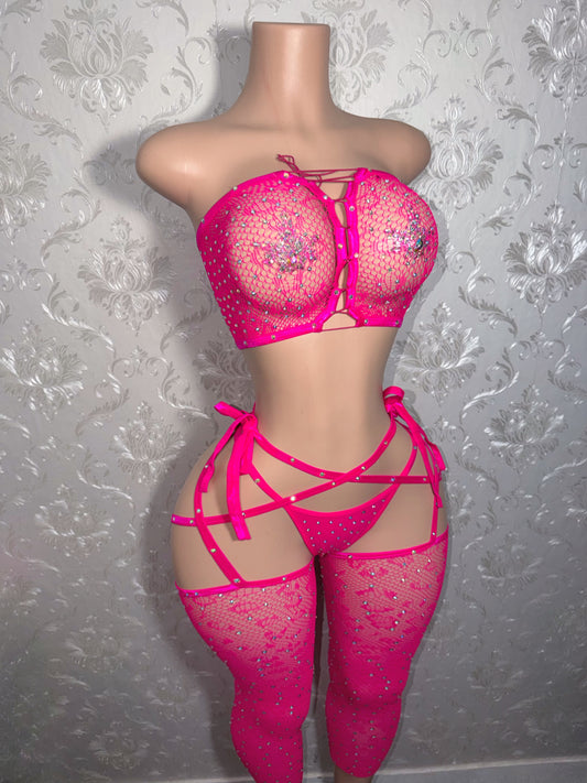 Mrs. Trendsetter Fishnet 3 Piece With Thigh High Garters Fits S-L