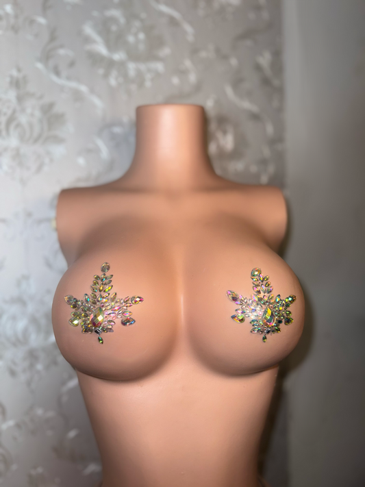 Crystal Pasties Leaf Silver & Green