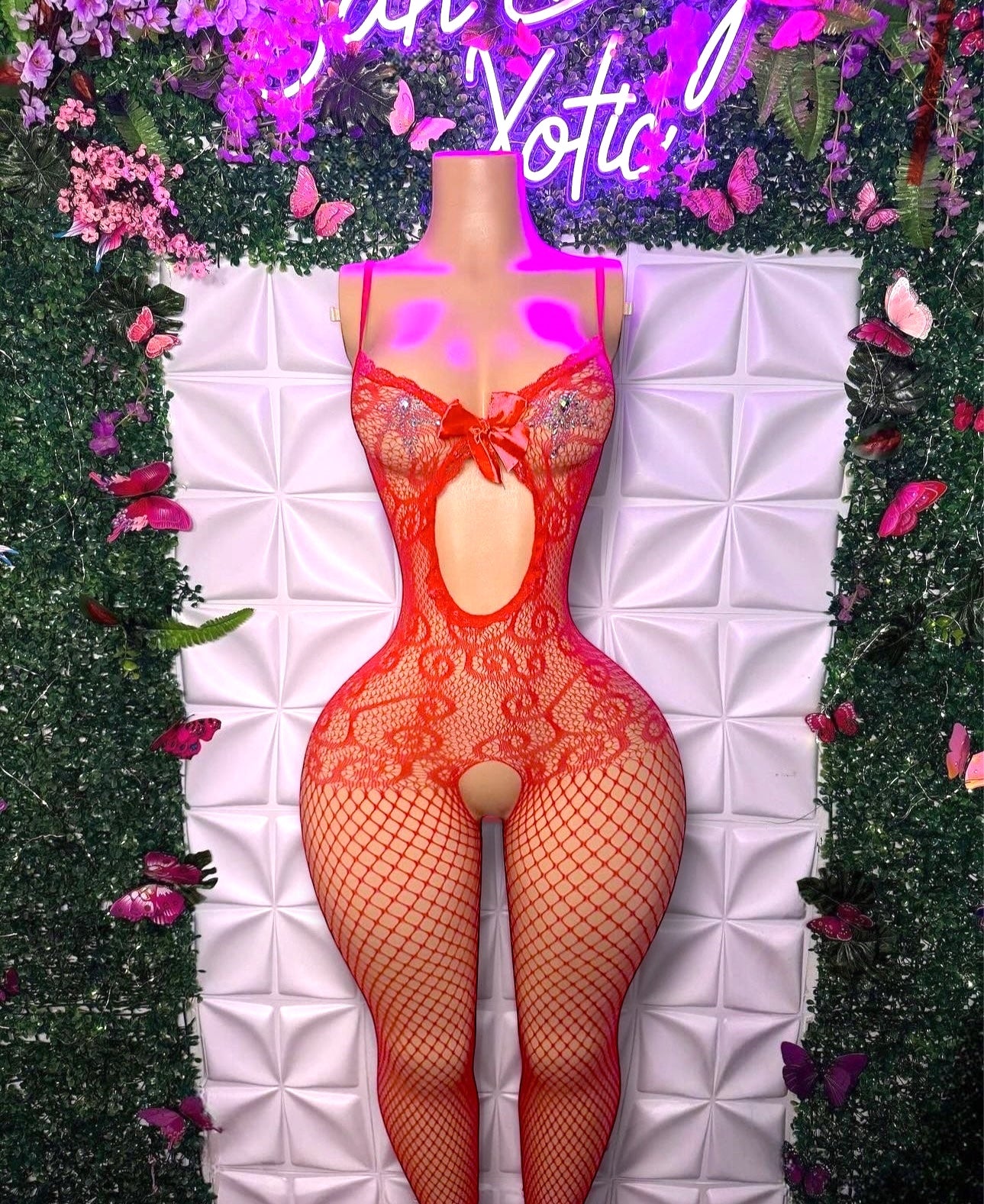 Babydoll — Fishnet Bodystocking with Bow Fits XS-L