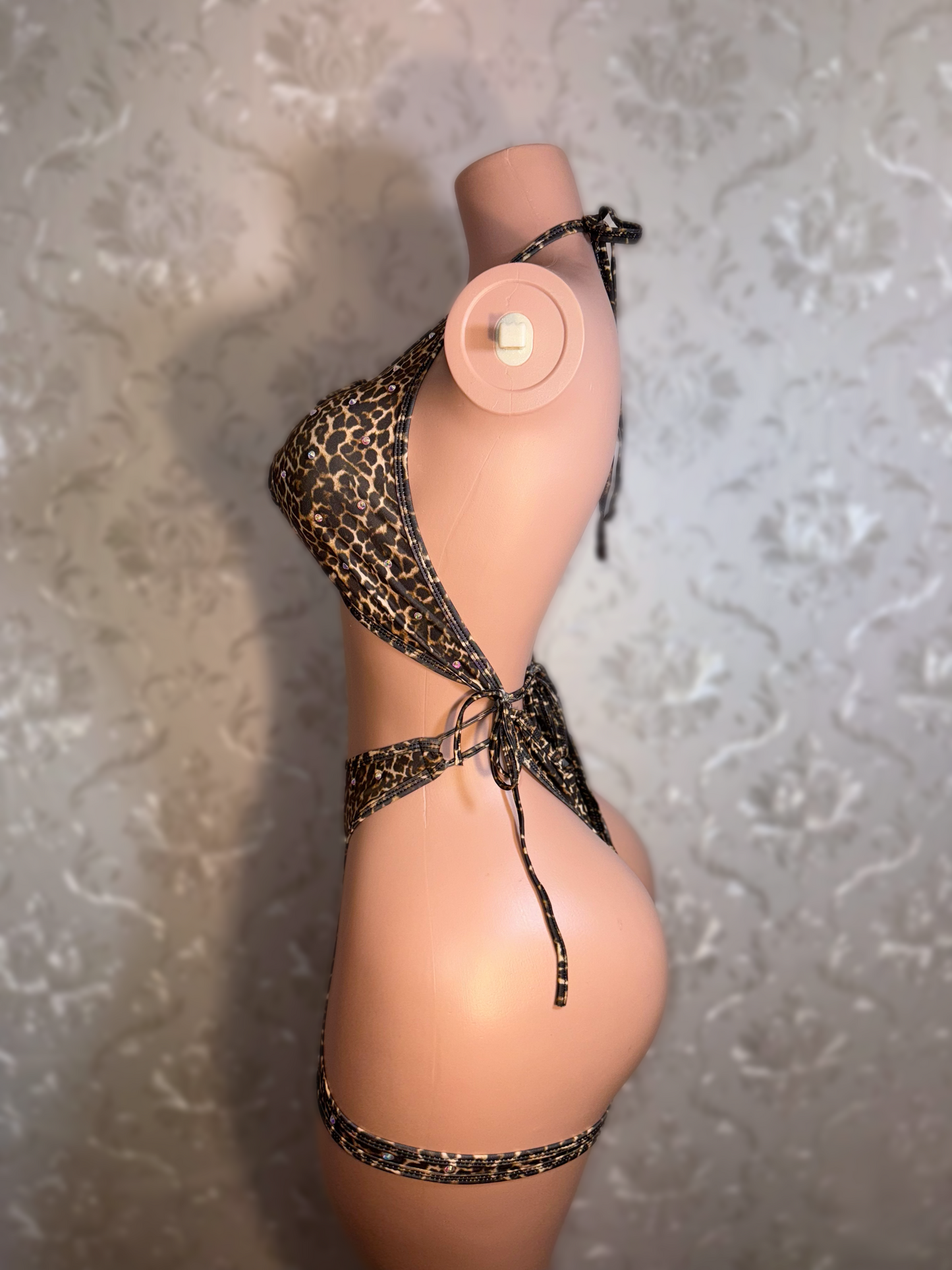 Queen of the Jungle Leopard Shorts Set with Rhinestones Fits S-L