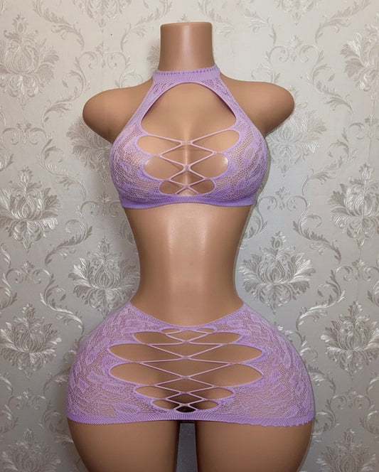 Syn 2 Piece Fishnet Skirt Set Fits XS-L