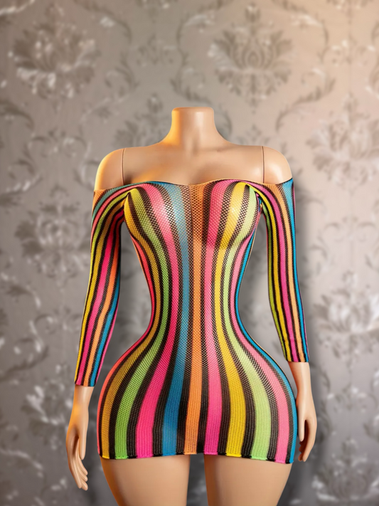 Jamaica Rainbow Fishnet Dress Fits All Sizes