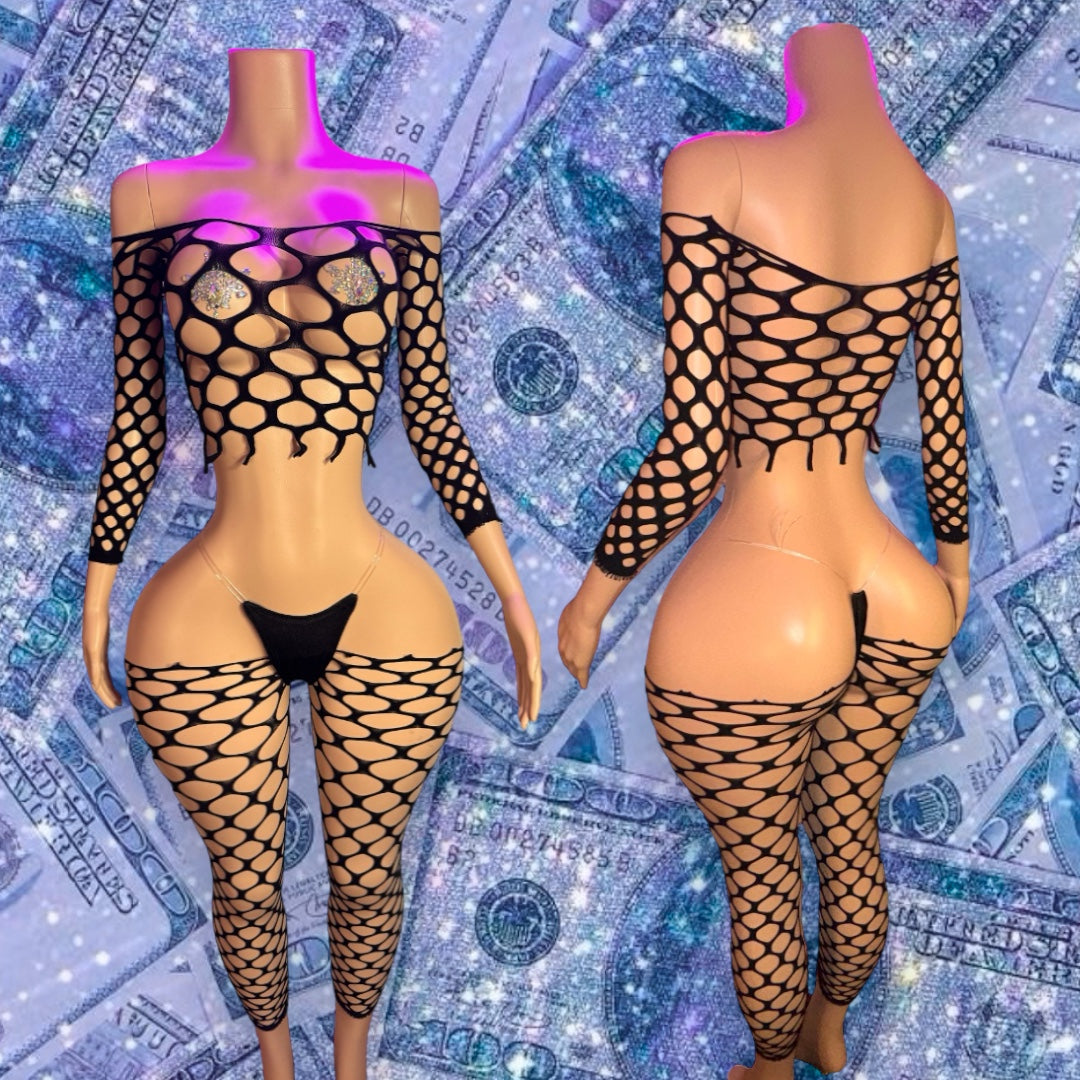 Stella Cut-Off Pothole Fishnets 3 Piece Set Fits XS-L