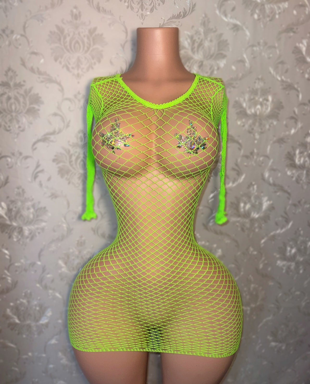 Carmen Fishnet Bodycon Cover Up Dress Fits XS-L