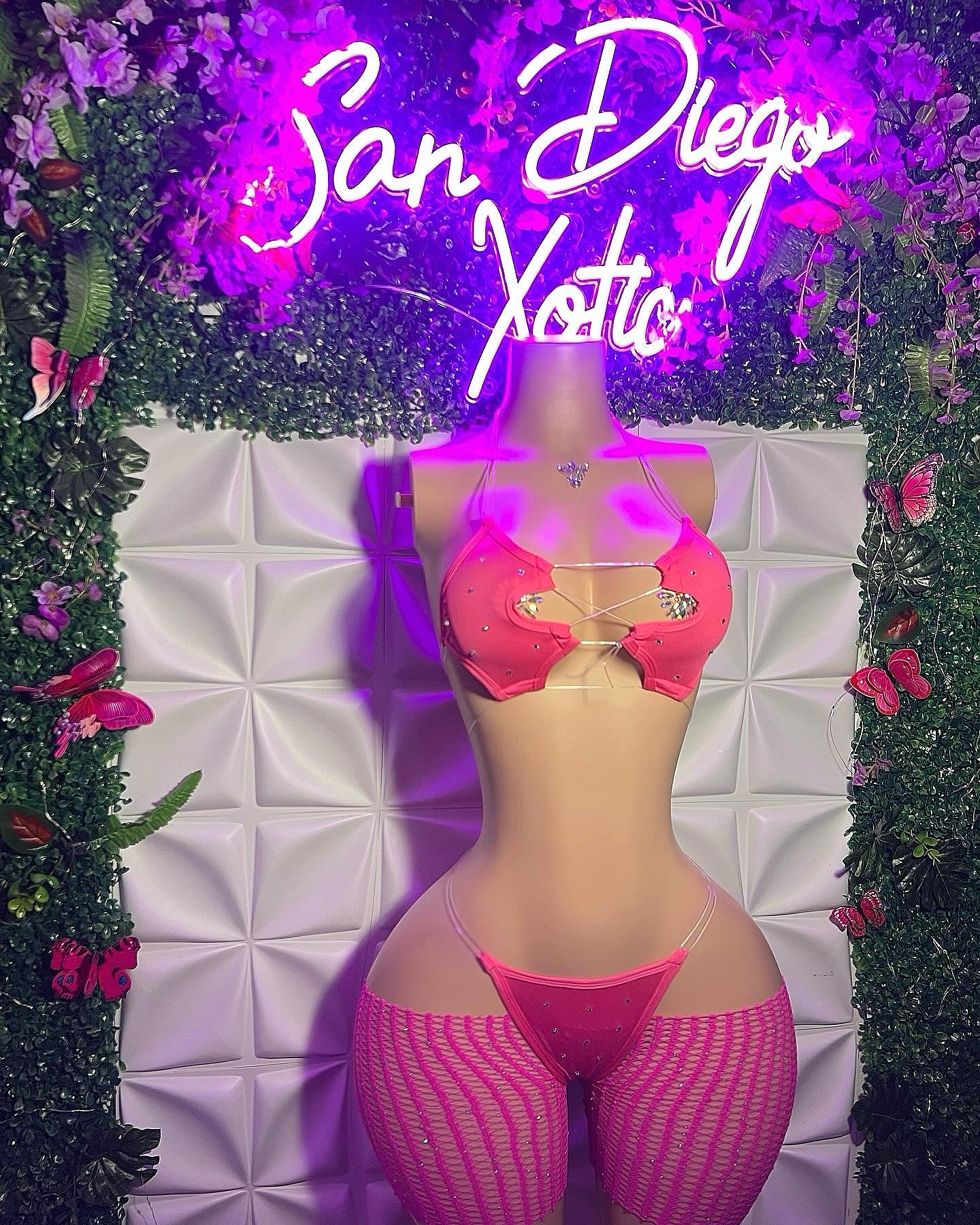 Jayda 3 Piece Set Bikini with Cut-Off Fishnets