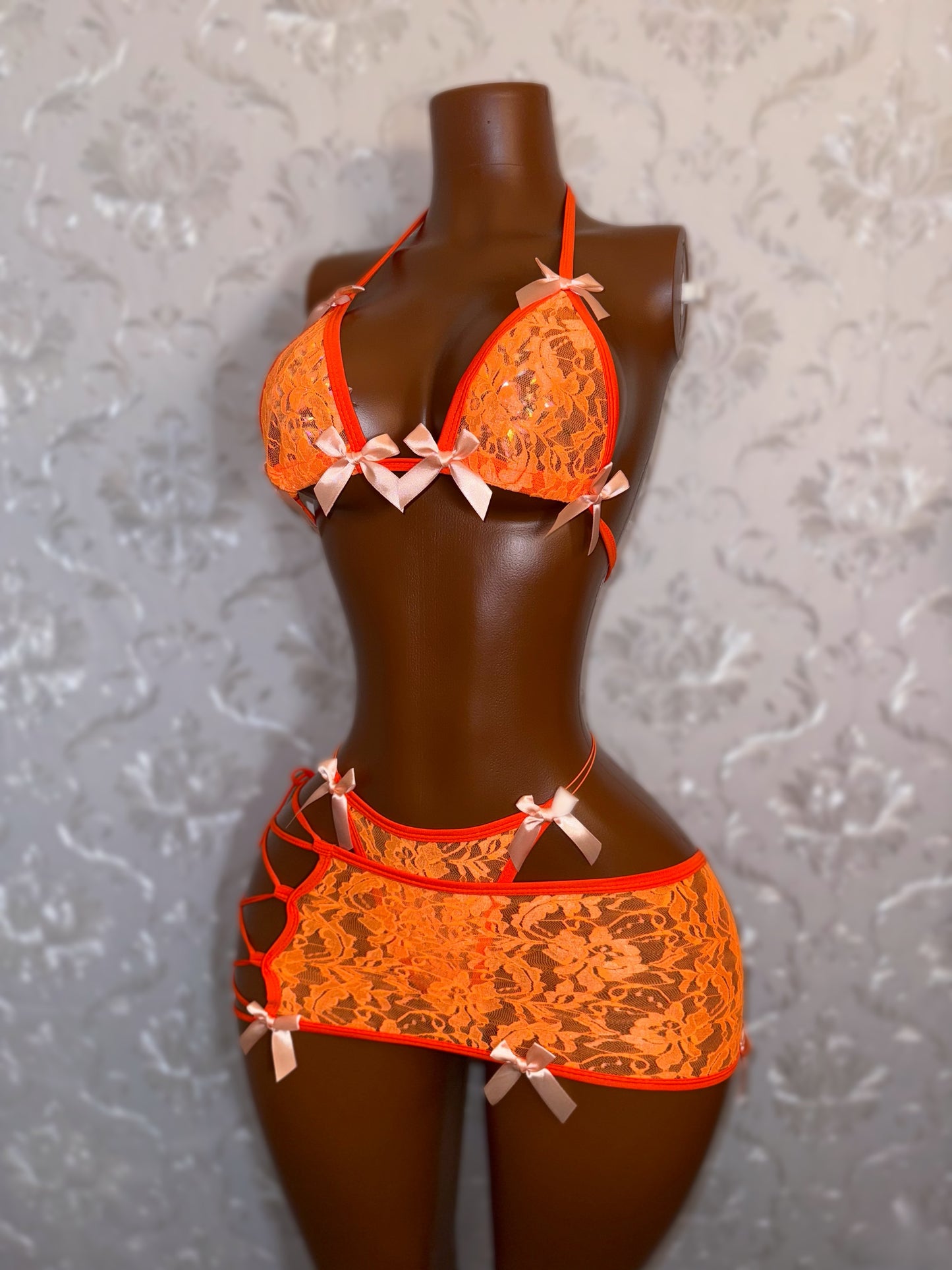Tangerine Lace Skirt Set Fits XS-L