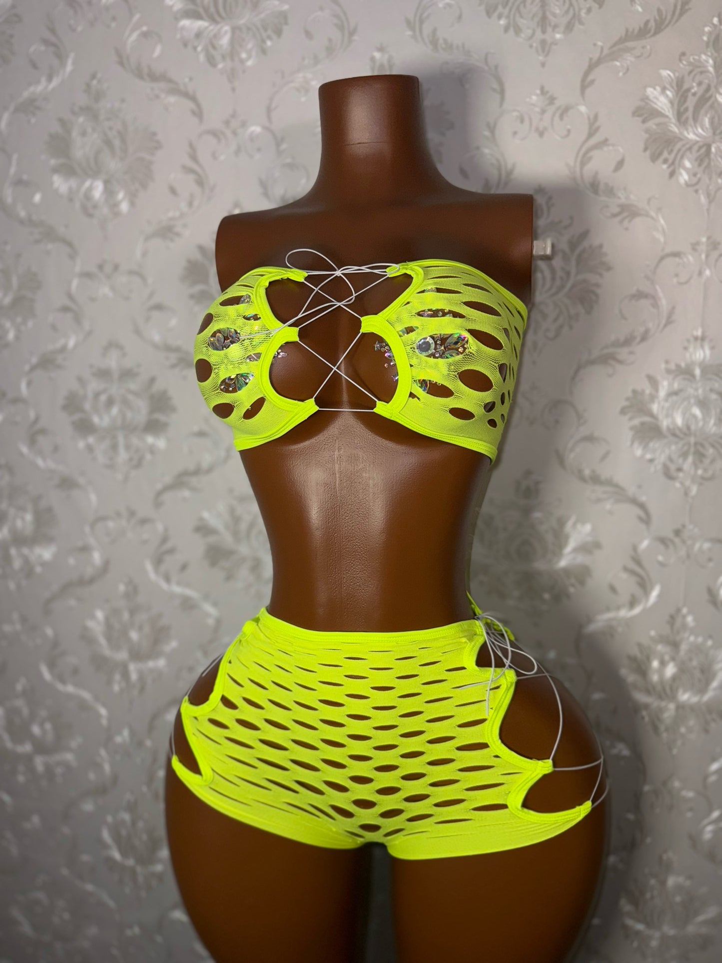 Pretty Doll — 2 Piece Fishnet Shorts Set Fits XS-L