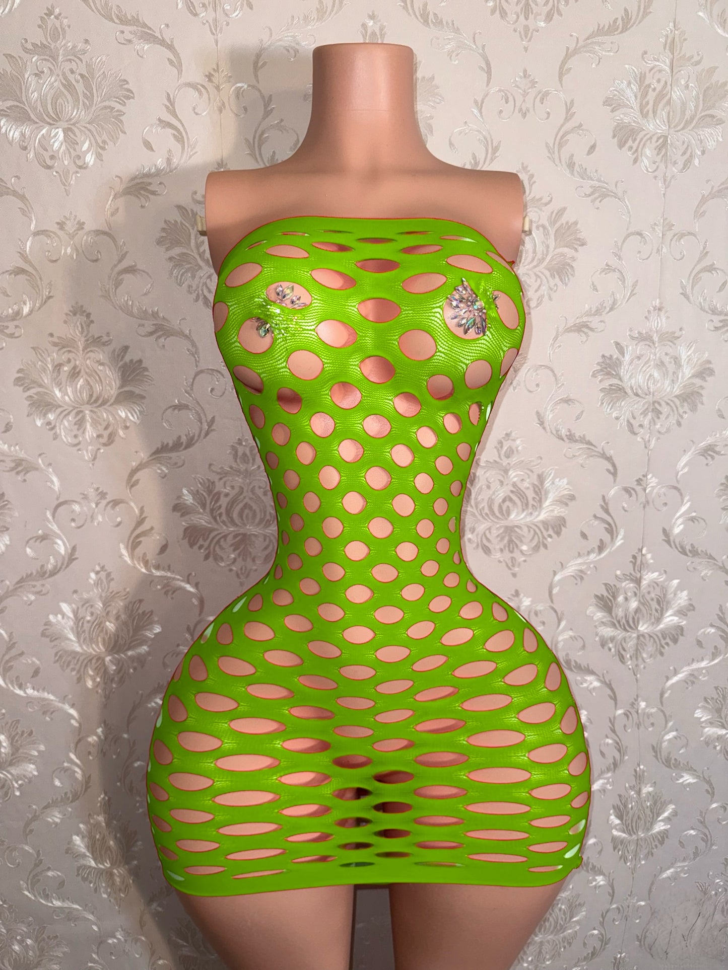 Money Maker Fishnet Dress Fits XS-XL