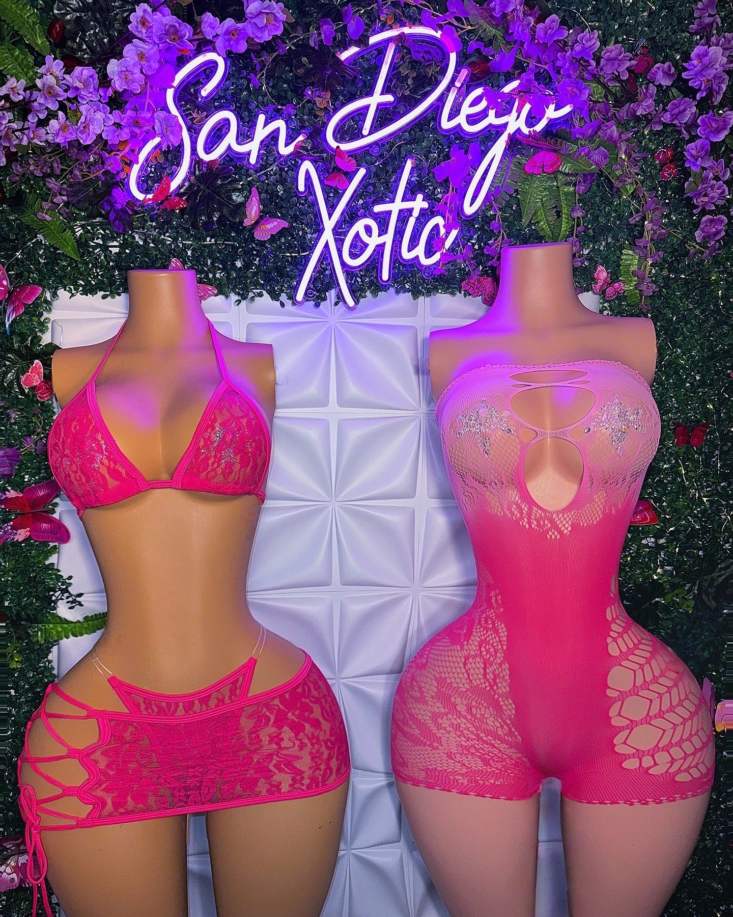 Kourtney Barker 3 Piece Lace and Latex Bikini Side Tie Skirt Set