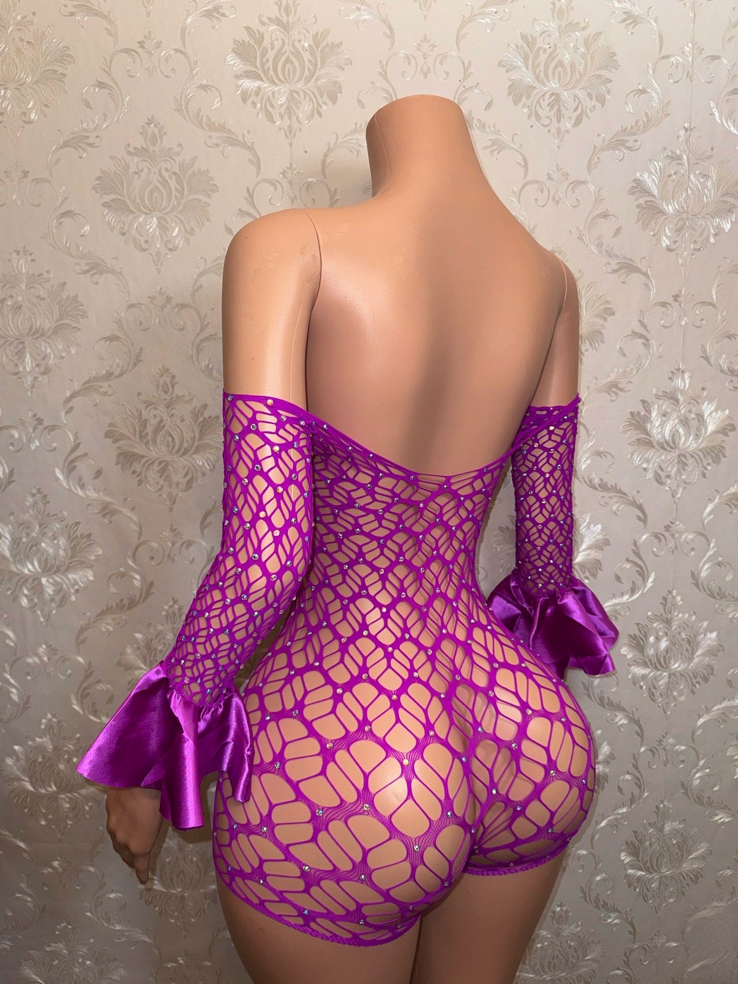 Kayla — Off Shoulder Fishnet Romper Fits XS-M