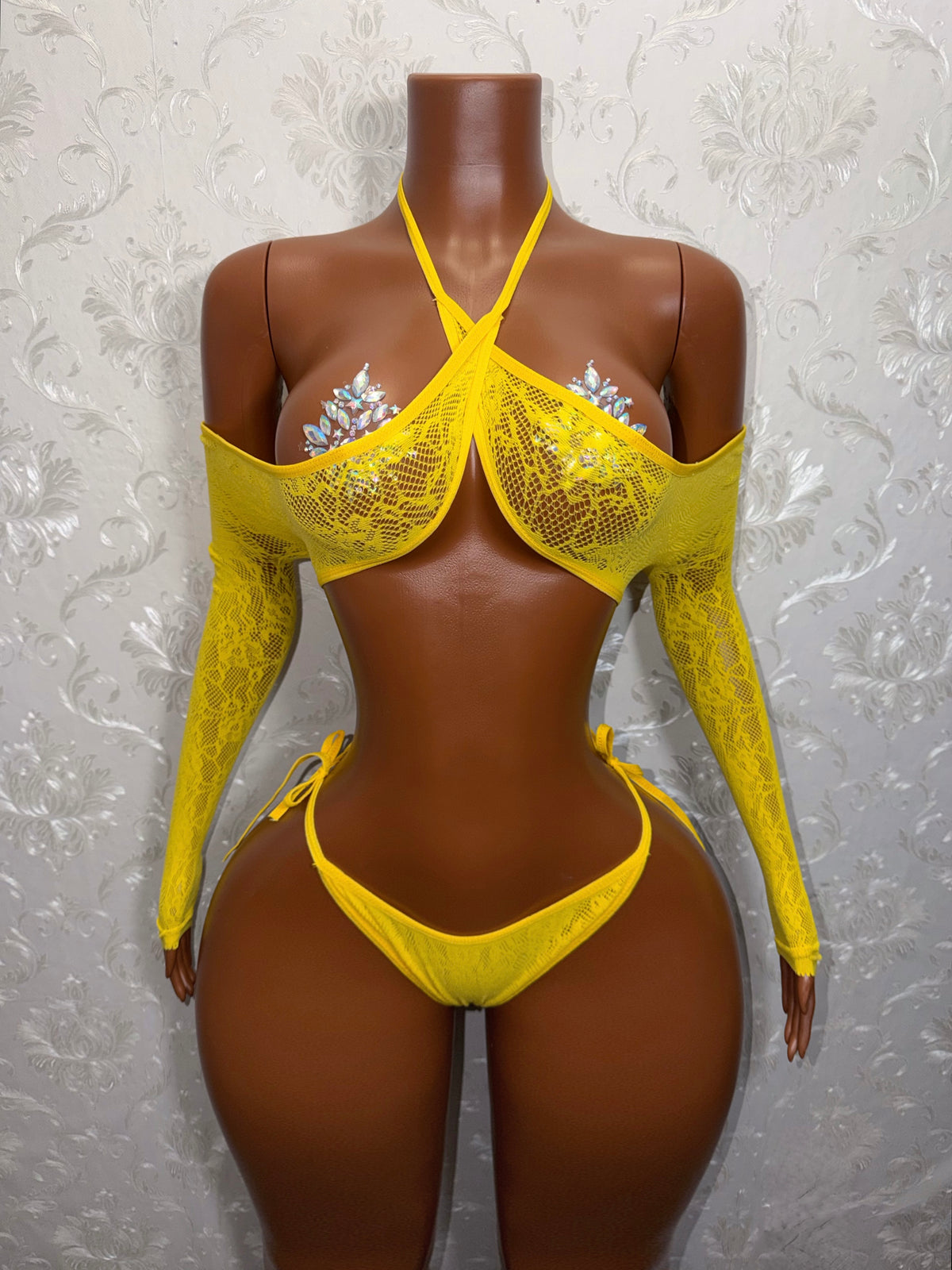 Venus Fishnet 2 Piece Long Sleeve Top and Thong Fits S-XL