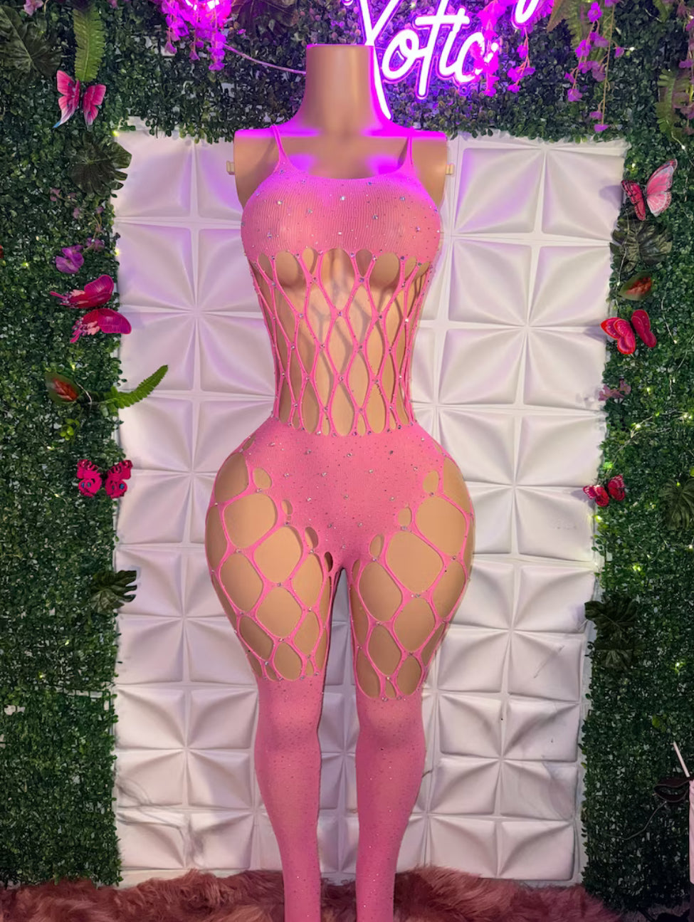 Wynter Bedazzled Fishnet Jumpsuit Fits XS-L