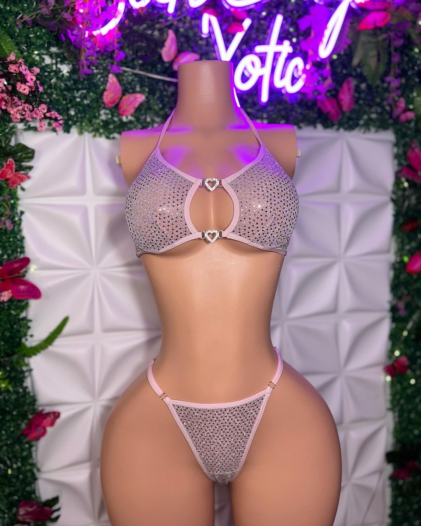 Sky — 2 Piece Sequin Bikini with Heart Pendant & Adjustable Thong