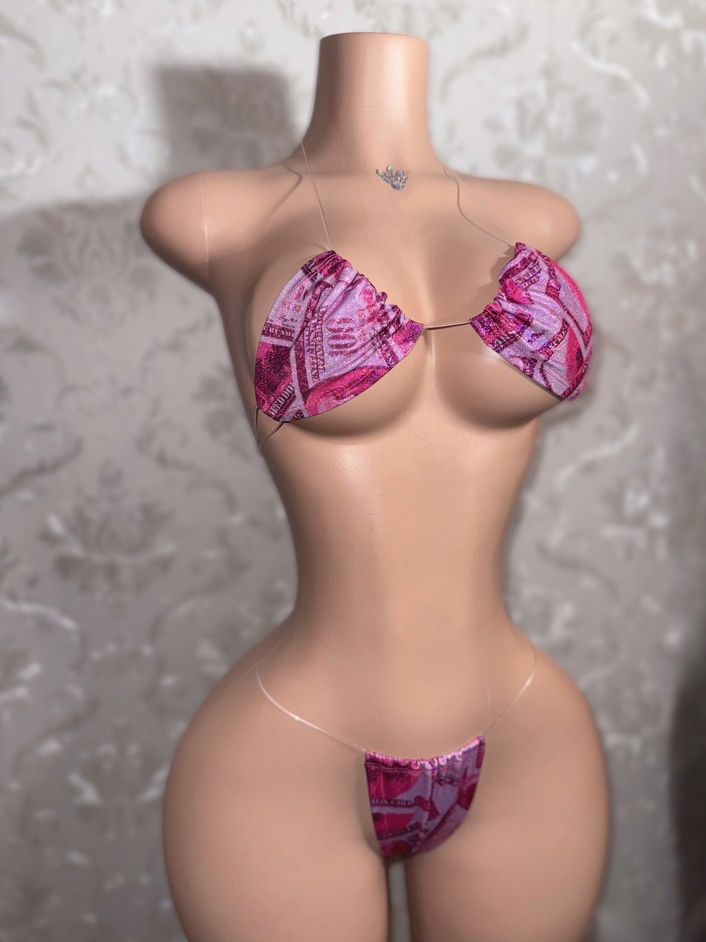 Money Piece — CREAM Collection Money Print Bikini On Clear Cord