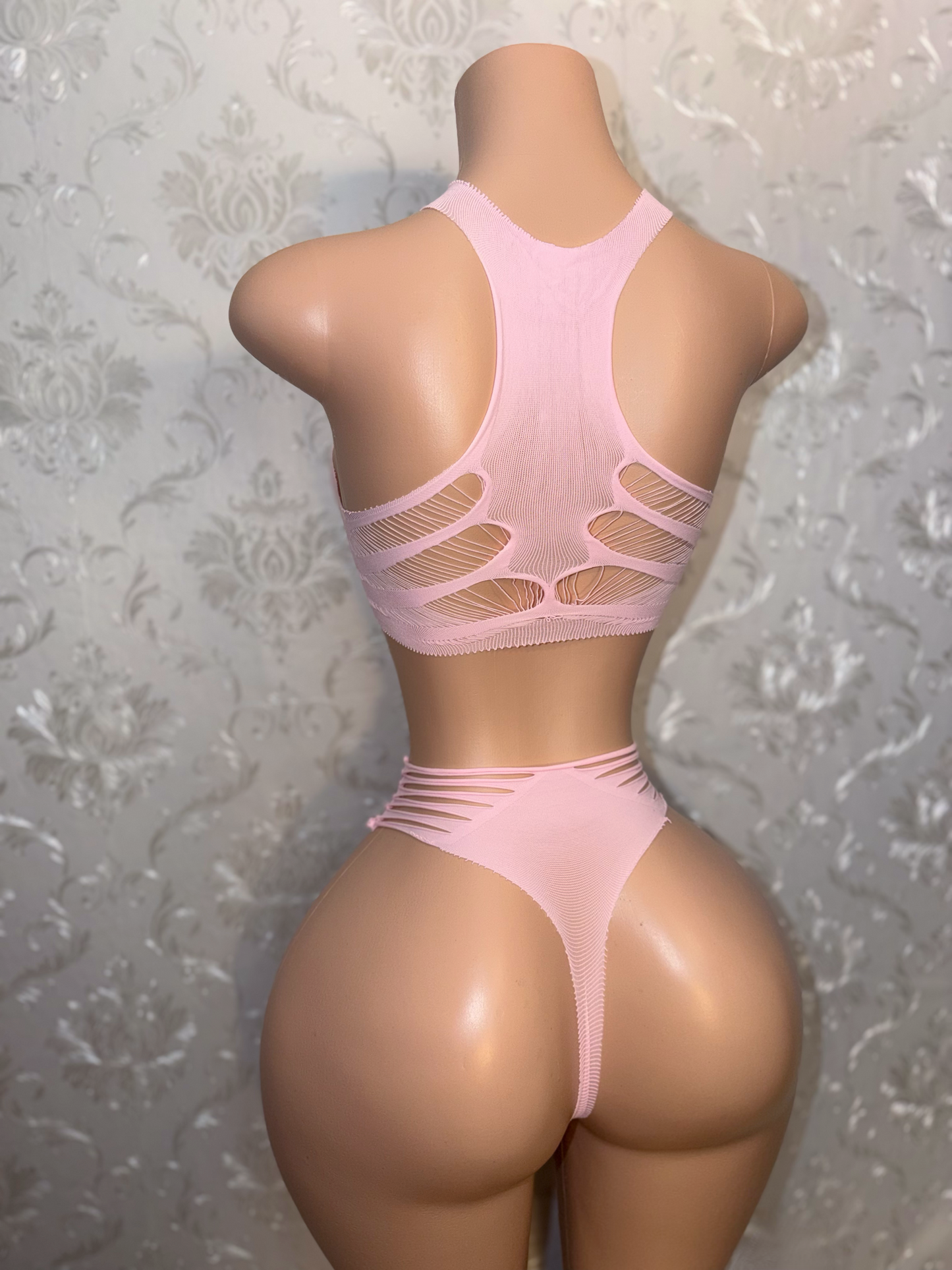 Misty 2 Piece Mesh Bra and Thong Set Fits XS-L