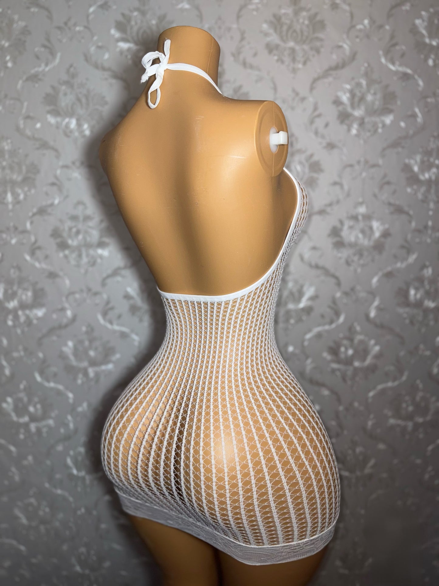 Serena — Halter Lace Fishnet Hem Dress Fits XS-XL