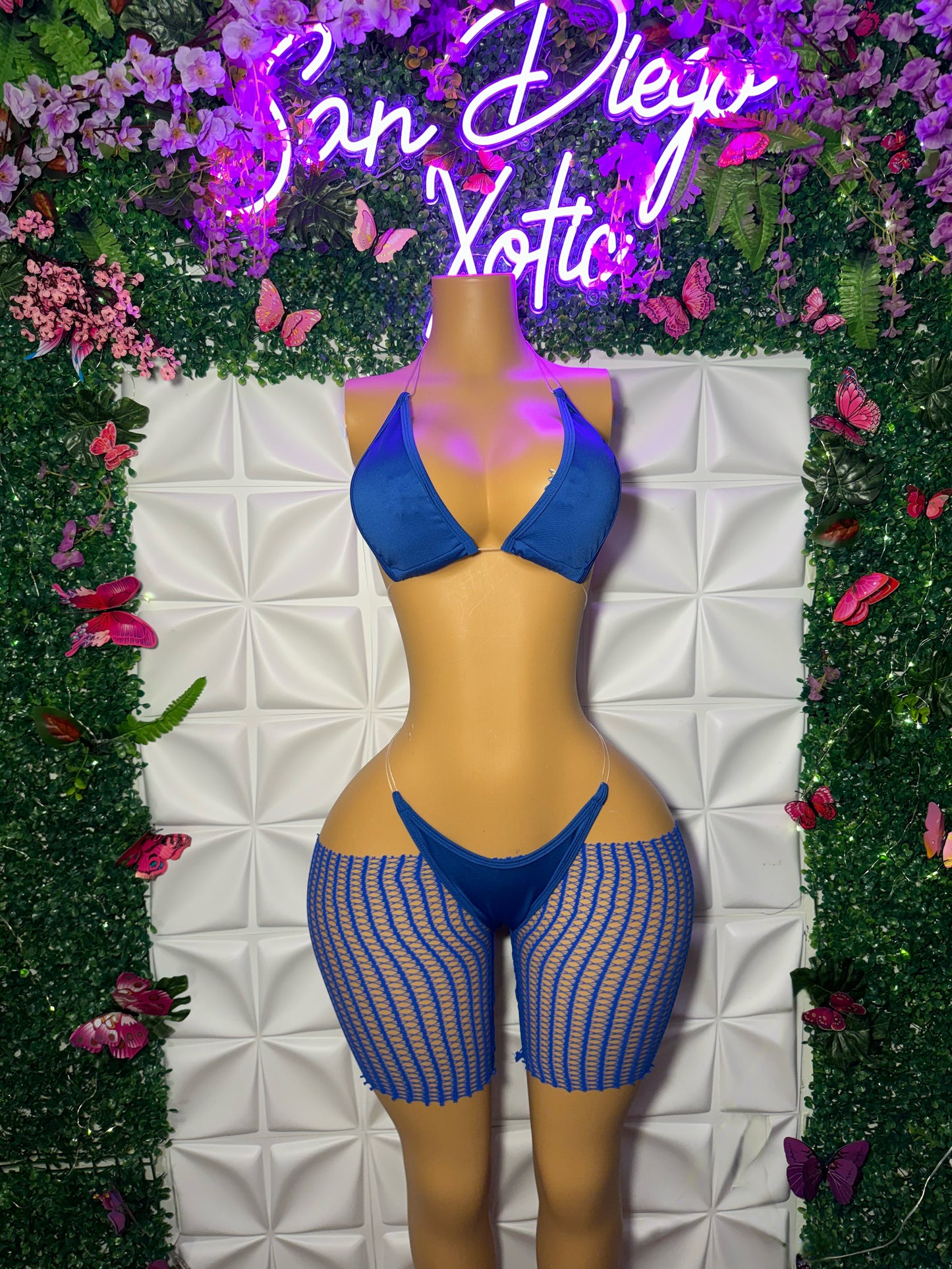 Chyna — 3 Piece Set Bikini and Cut-Off Fishnets