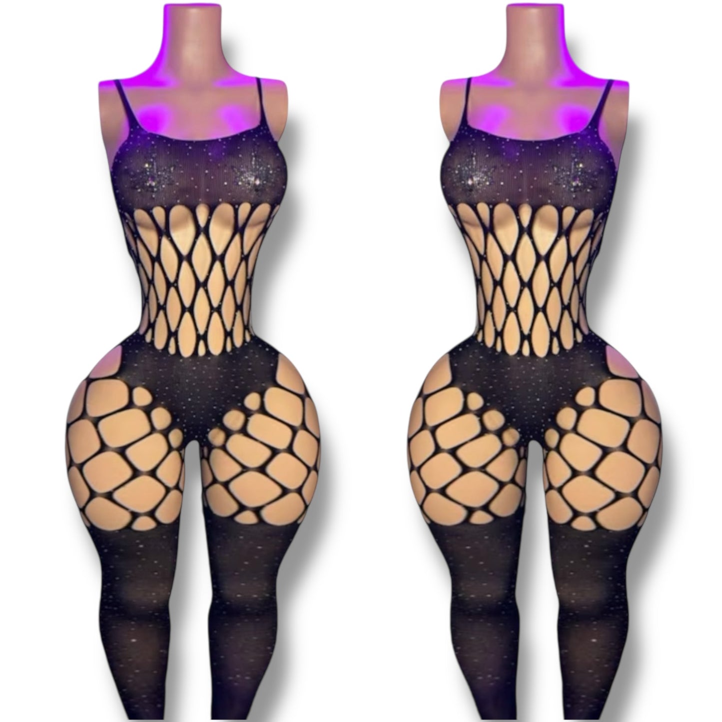 Wynter Bedazzled Fishnet Jumpsuit Fits XS-L