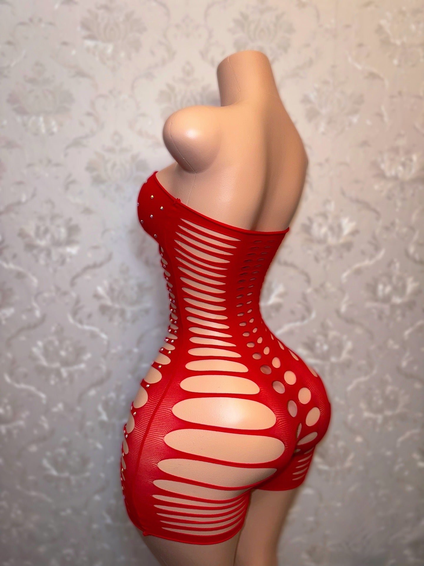 Monique Fishnet Slits Romper Fits XS-L