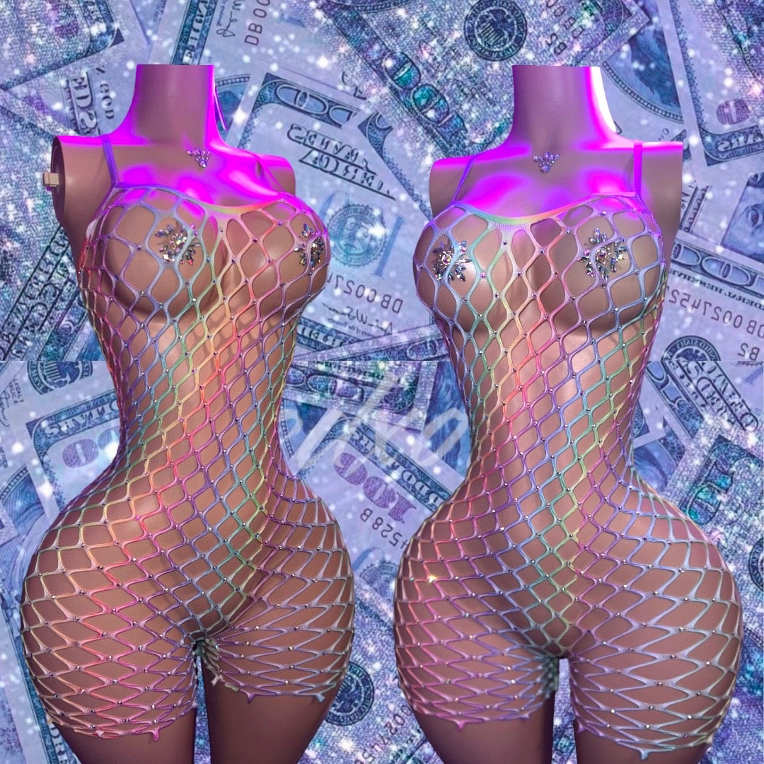 Kali — Pastel Multicolor Fishnet Romper Fits XS-L, Dress Fits XS-XXL
