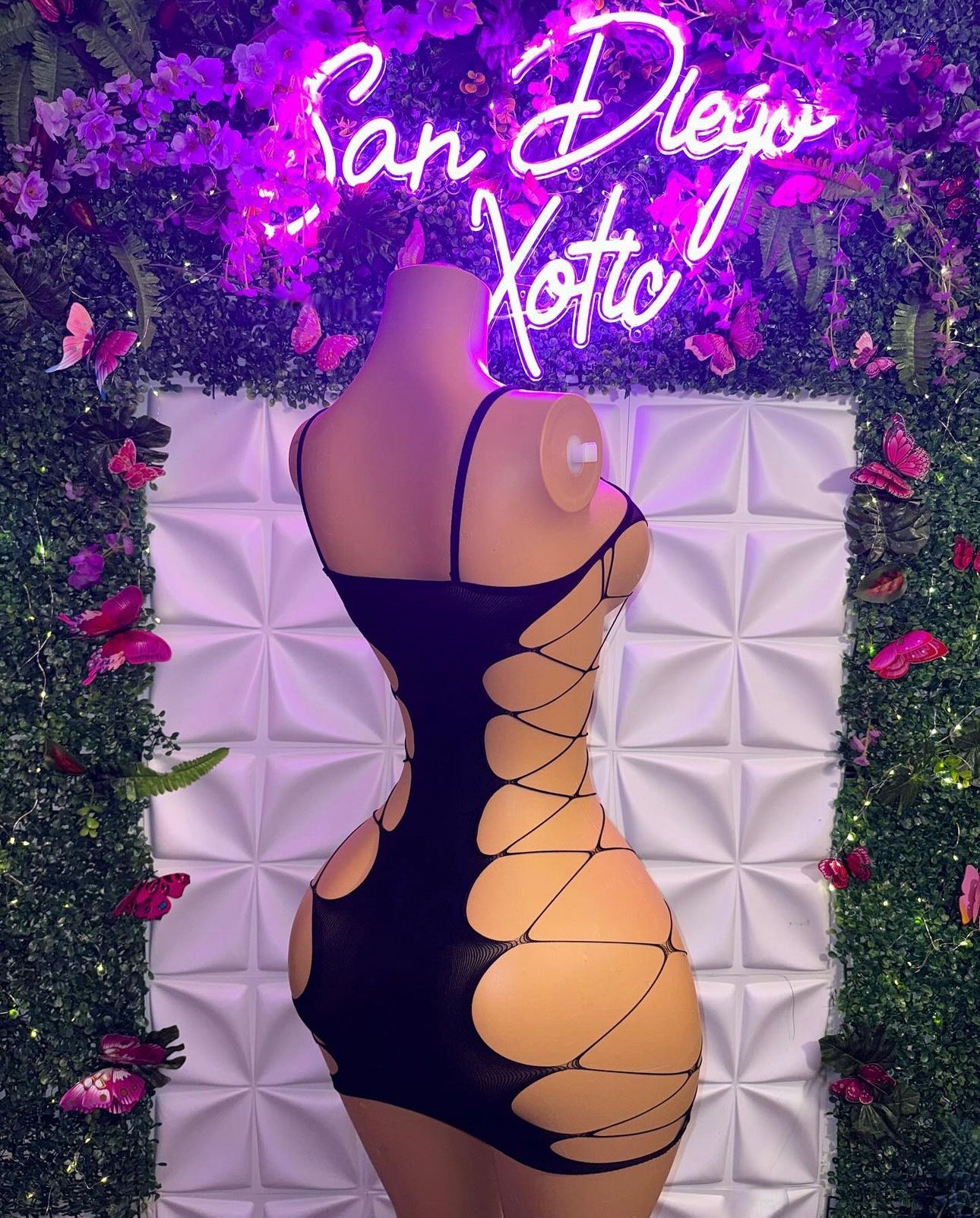 Isis Hollow Sides Fishnet Romper Fits XS-M, Dress Fits XS-L