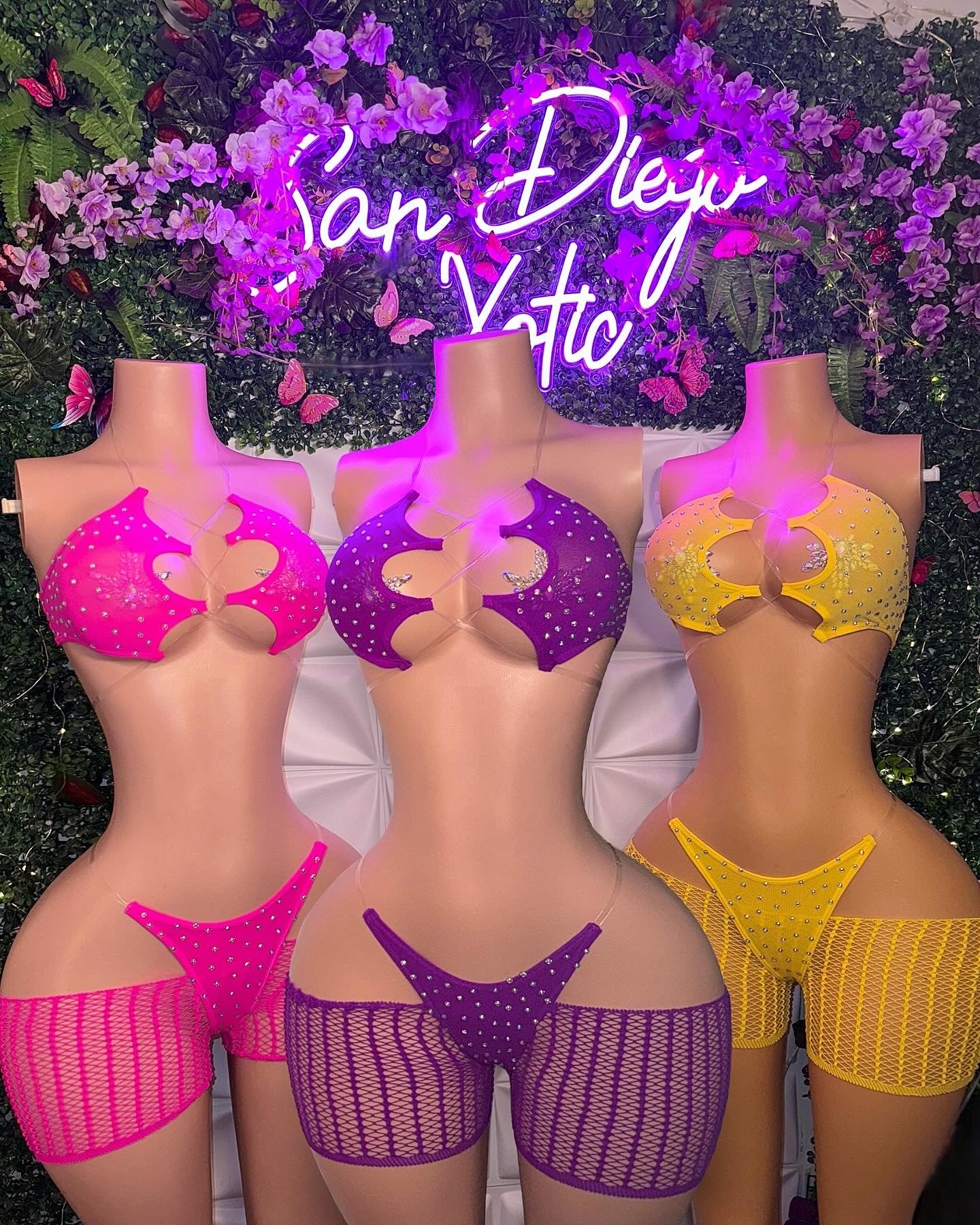 Riyah Diamond Studded Mesh Kini 3 Piece Set