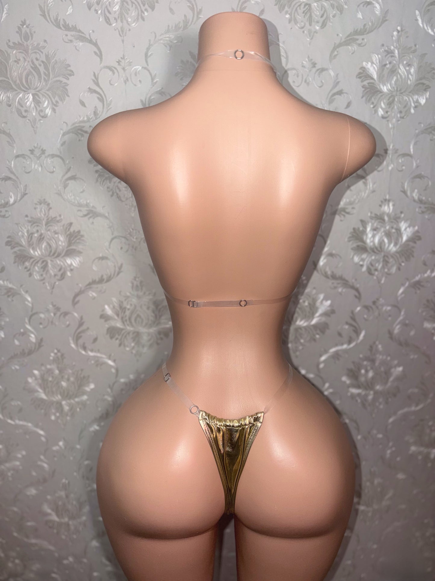 Champagne Metallic Clear Strap Bikini