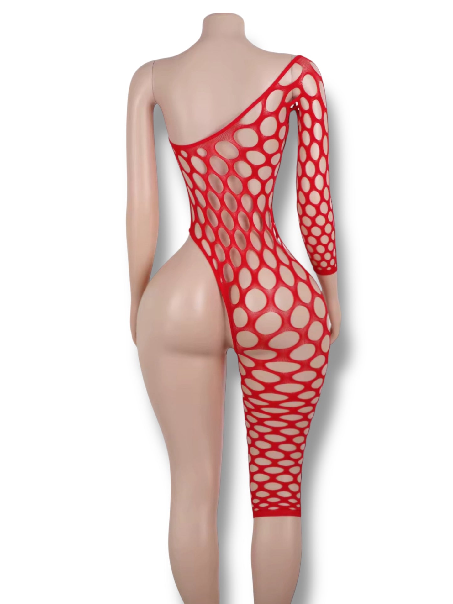Boss Chick Asymmetrical Rhinestone Fishnet Bodystocking Fits XS-XL