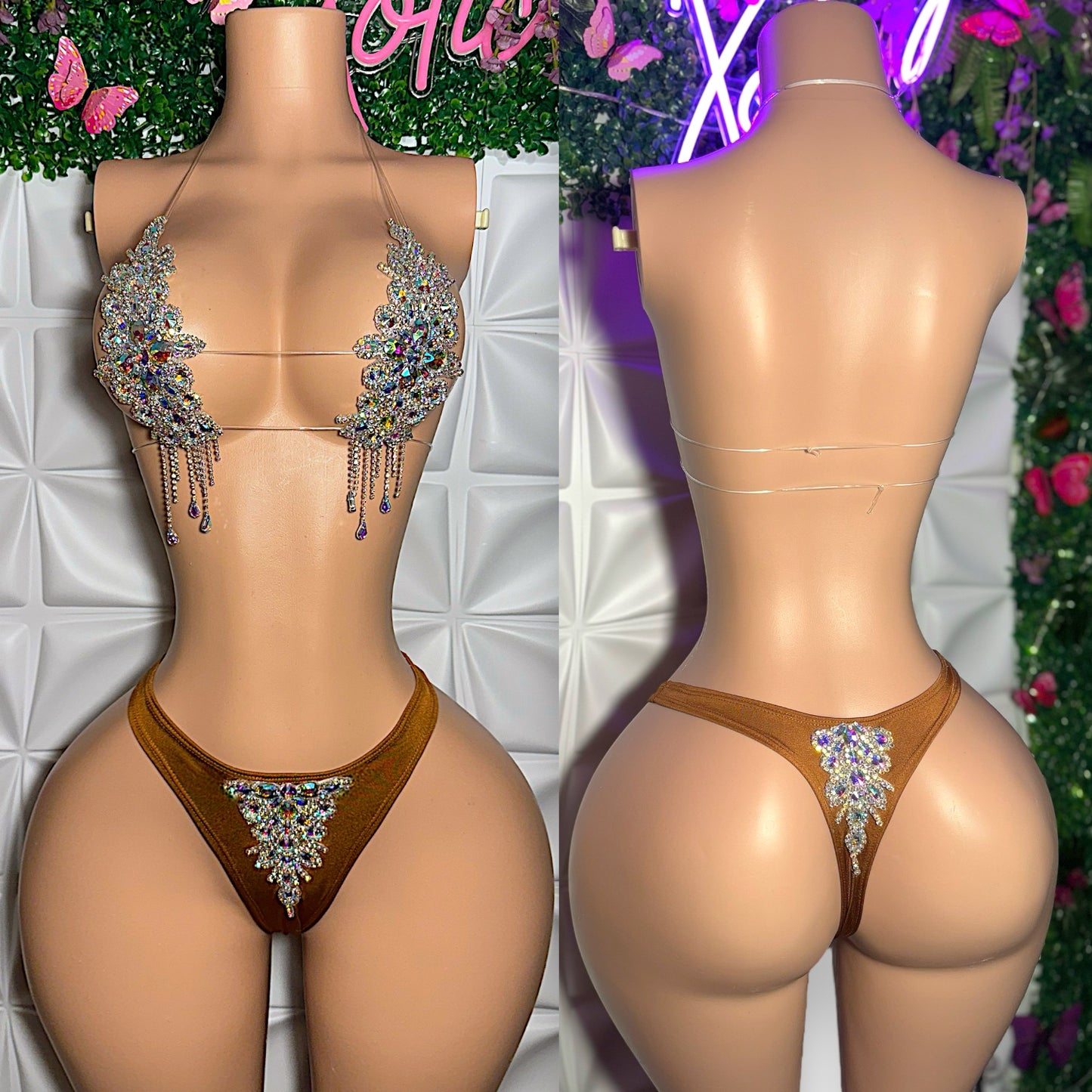 High Priestess Birthday Crystal Diamond Bikini Set with Full Coverage Thong