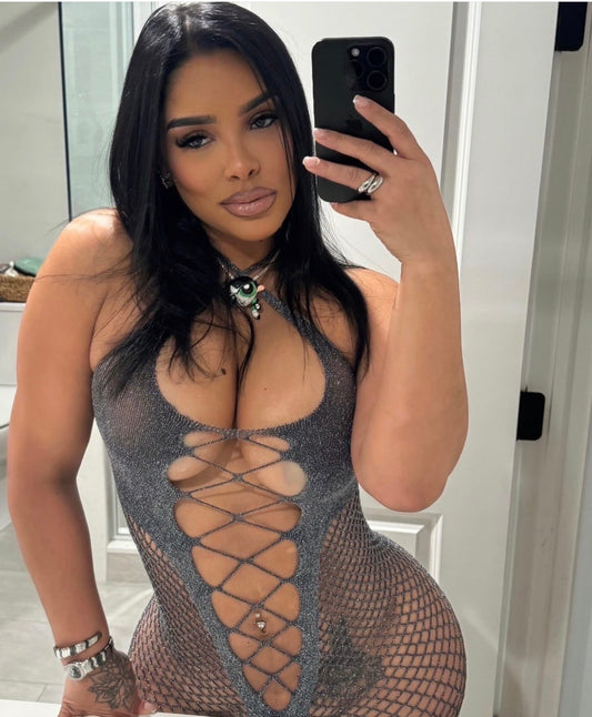 Divine Plain Fishnet Romper Fits XS-M