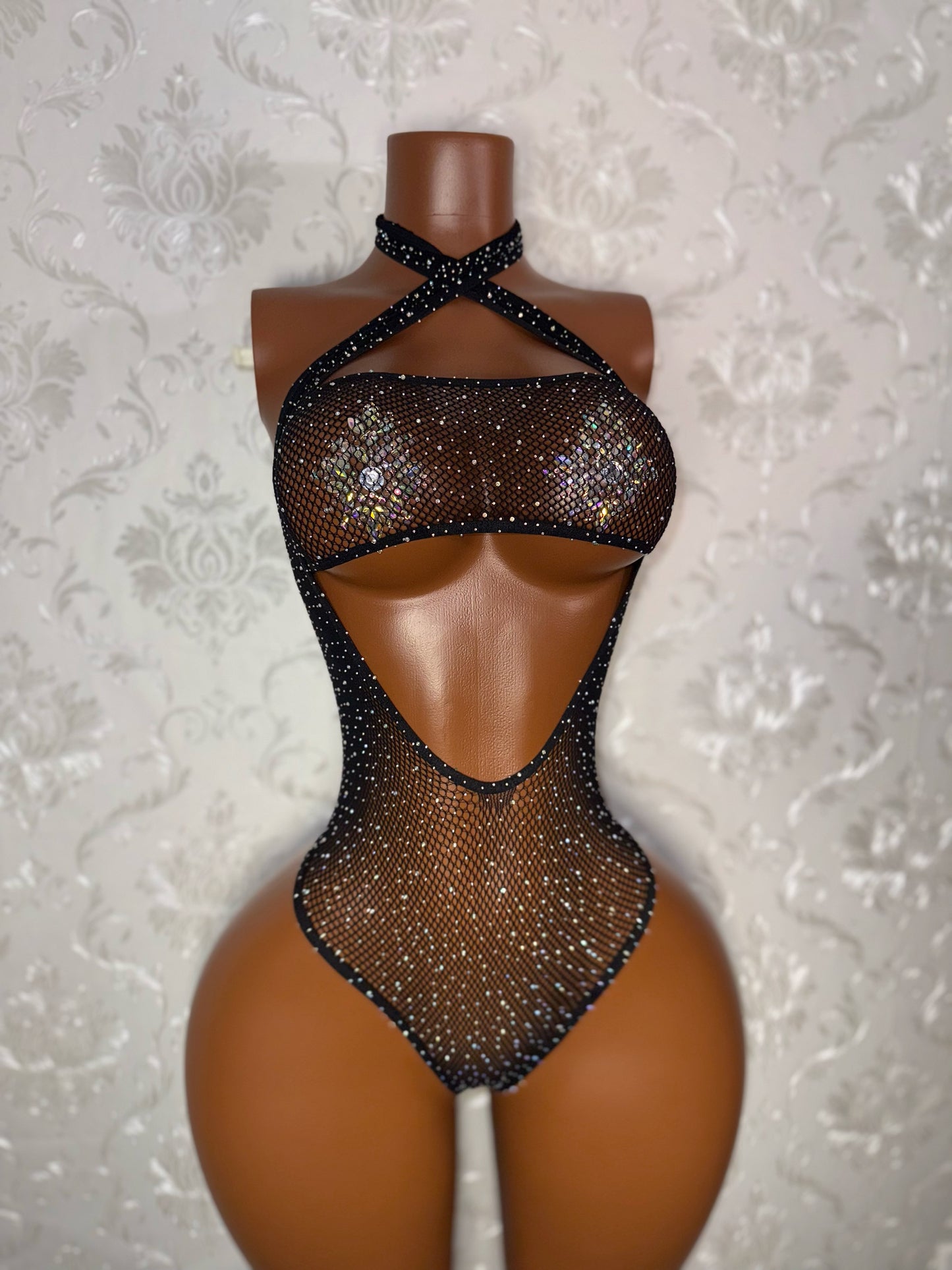 Tease 2 Piece Fishnet Hammock Onesie and Bandeau Set Fits XS-L