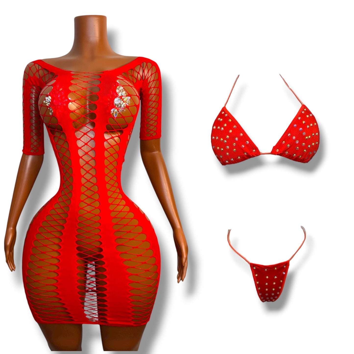 Giana Fishnet Set Dress and Bikini Fits XS-L