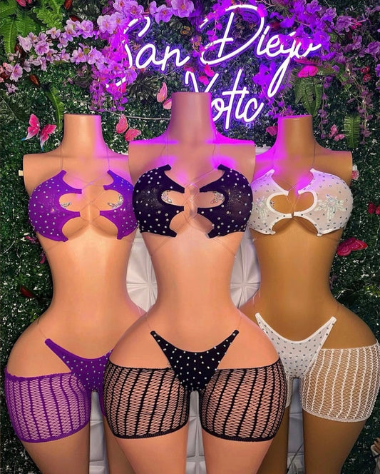 Riyah Diamond Studded Mesh Kini 3 Piece Set