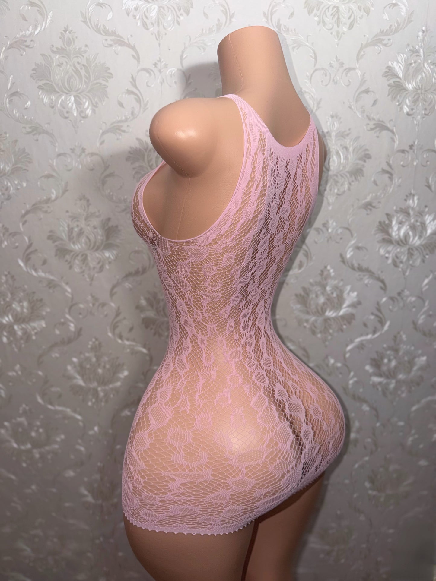 Baby Pink Royalty Plain Cheetah Fishnet Dress Fits XS-L
