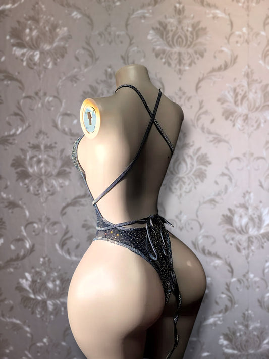 Mystique Mesh Backless Halter One Piece Fits XS-L
