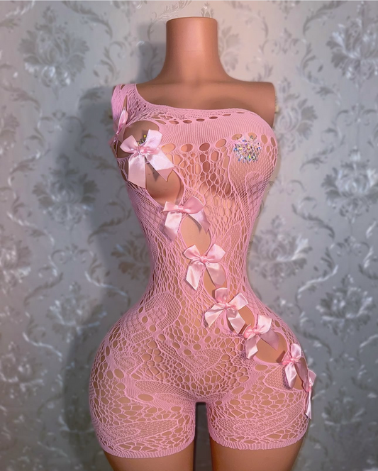 Jaidyn Lace Fishnet Romper with Bows Fits XS-L