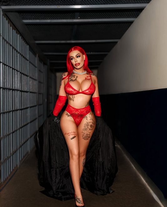 Bad Influence Lace High Waisted 4 Piece Set in Red