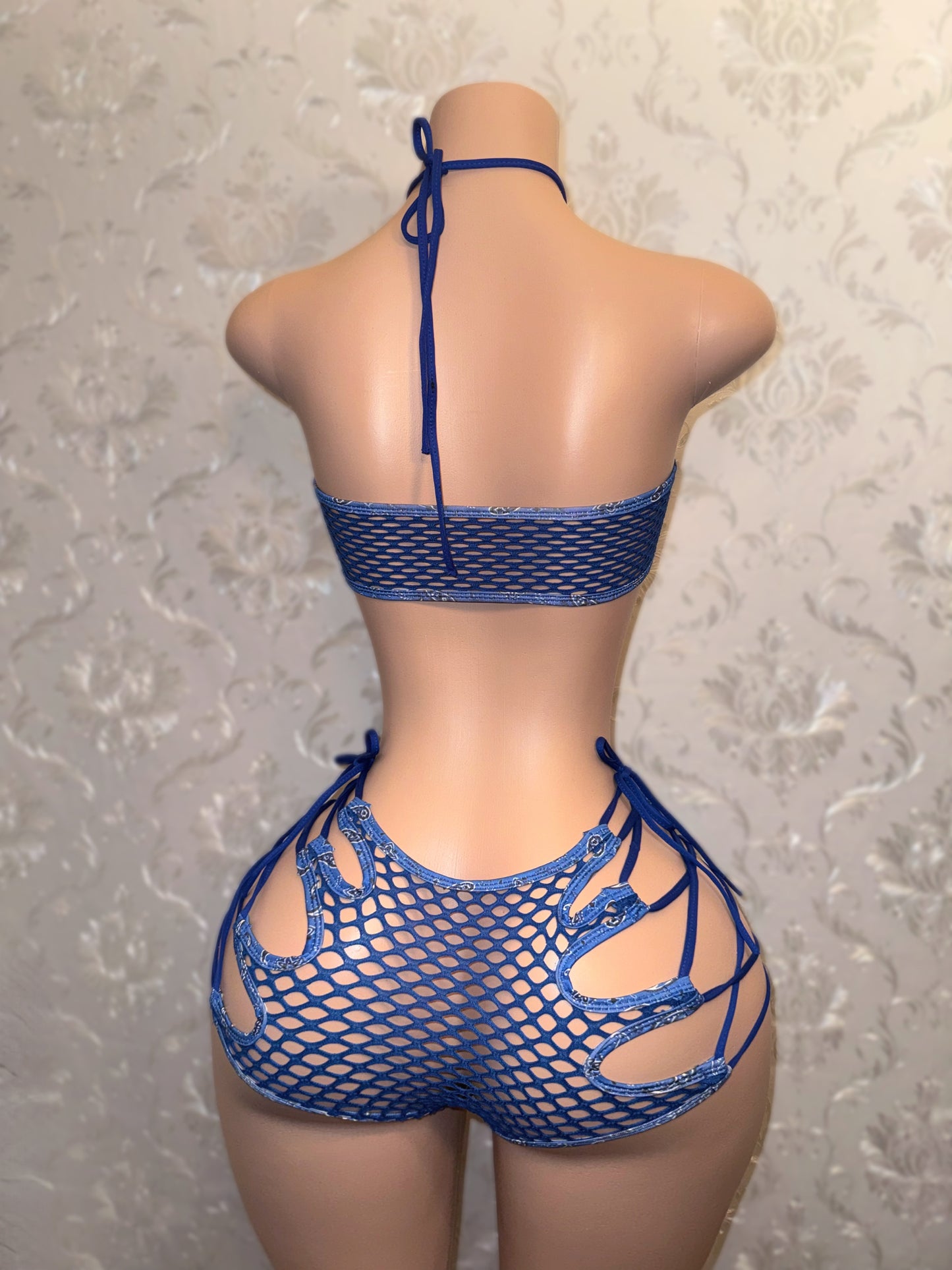 Blueface Bonnie Shorts Set with Paisley String Top Fits XS-L