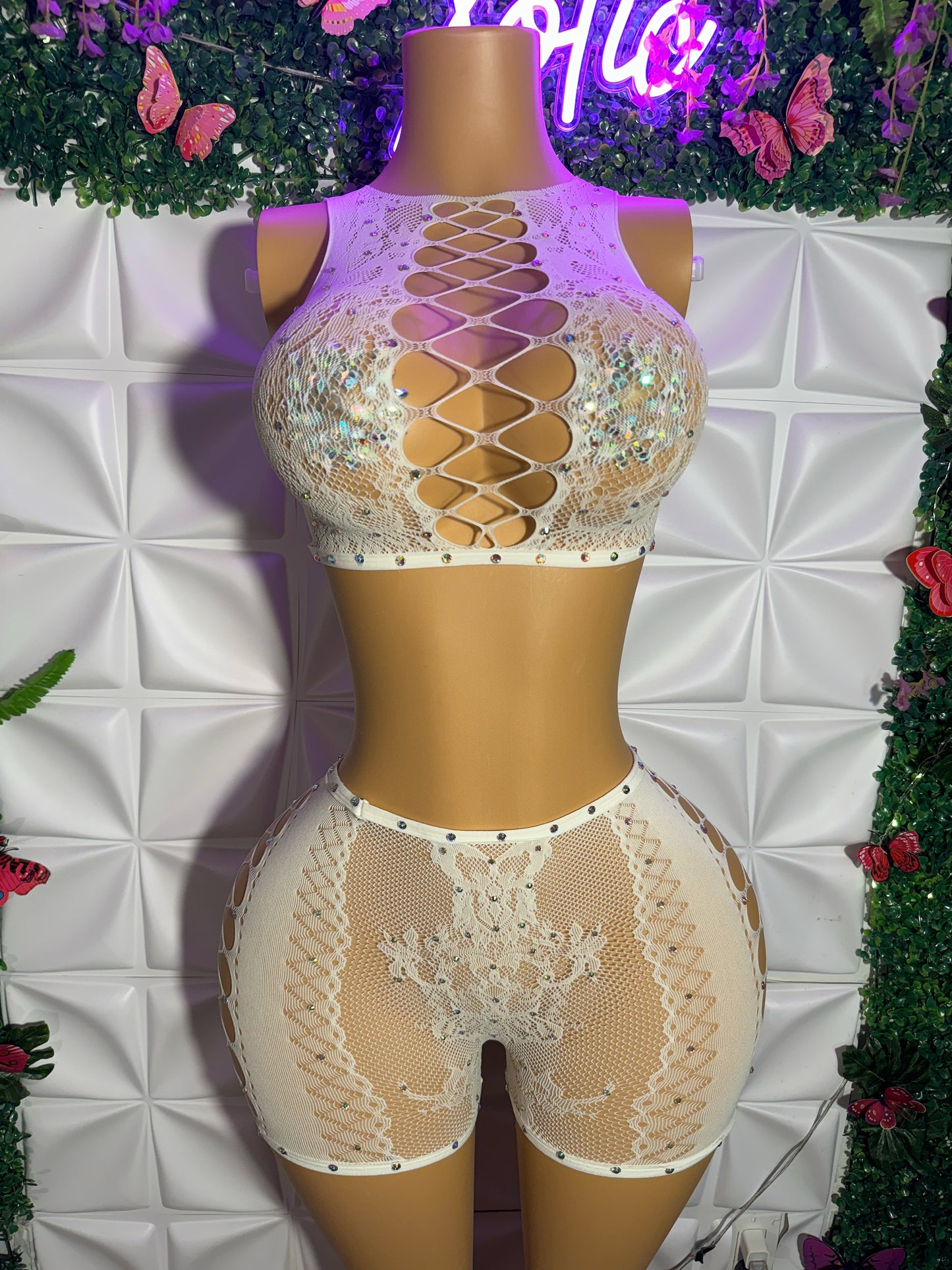 Heaven Lace Fishnet Shorts Set Fits XS-L