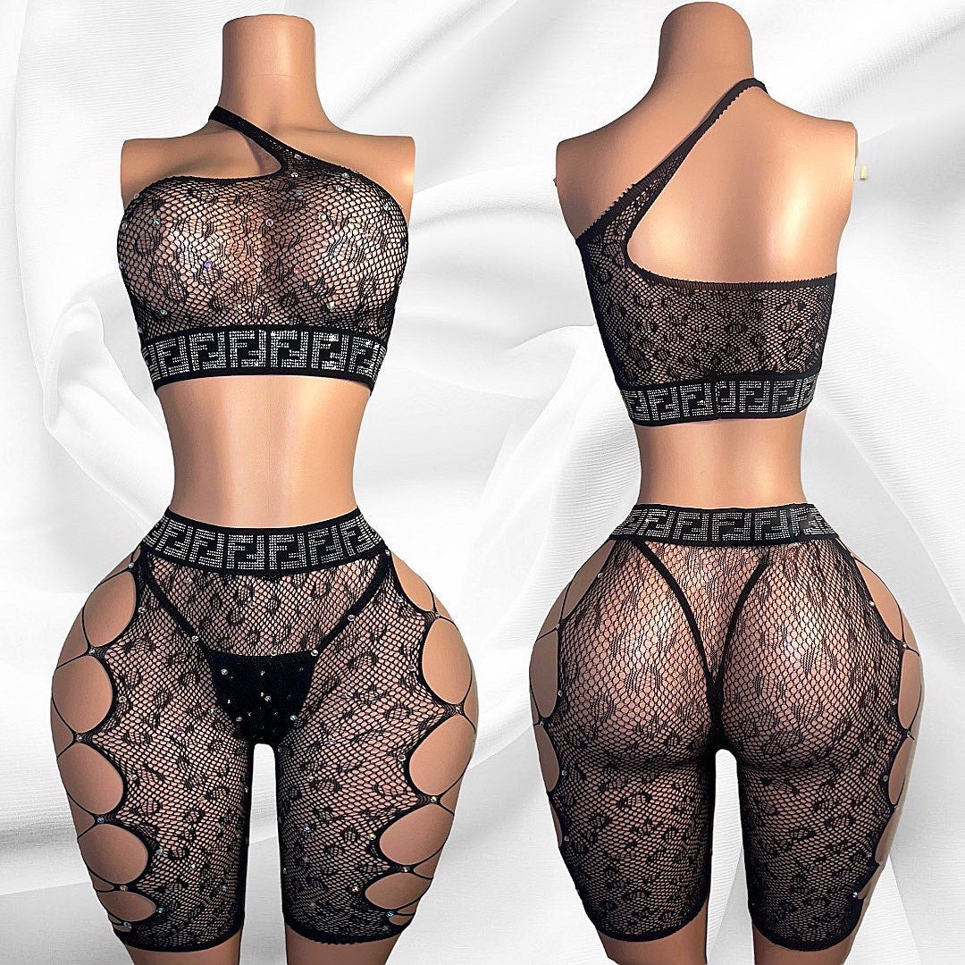 FeFe Diamond Fishnet Shorts Set (SILVER SOLD OUT)
