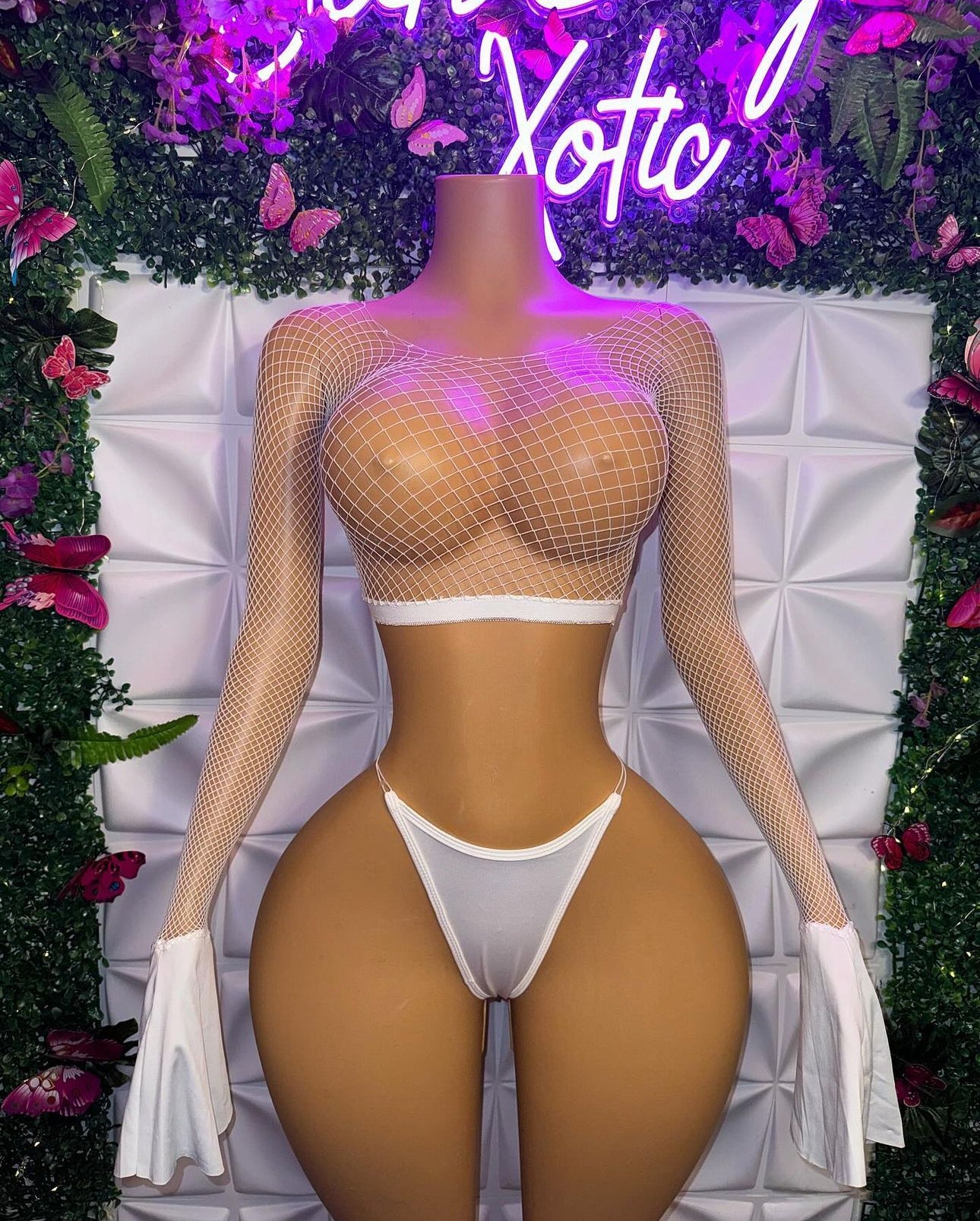 Bella Bell Sleeve Crop Fishnet 2 Piece Set Fits XS-L
