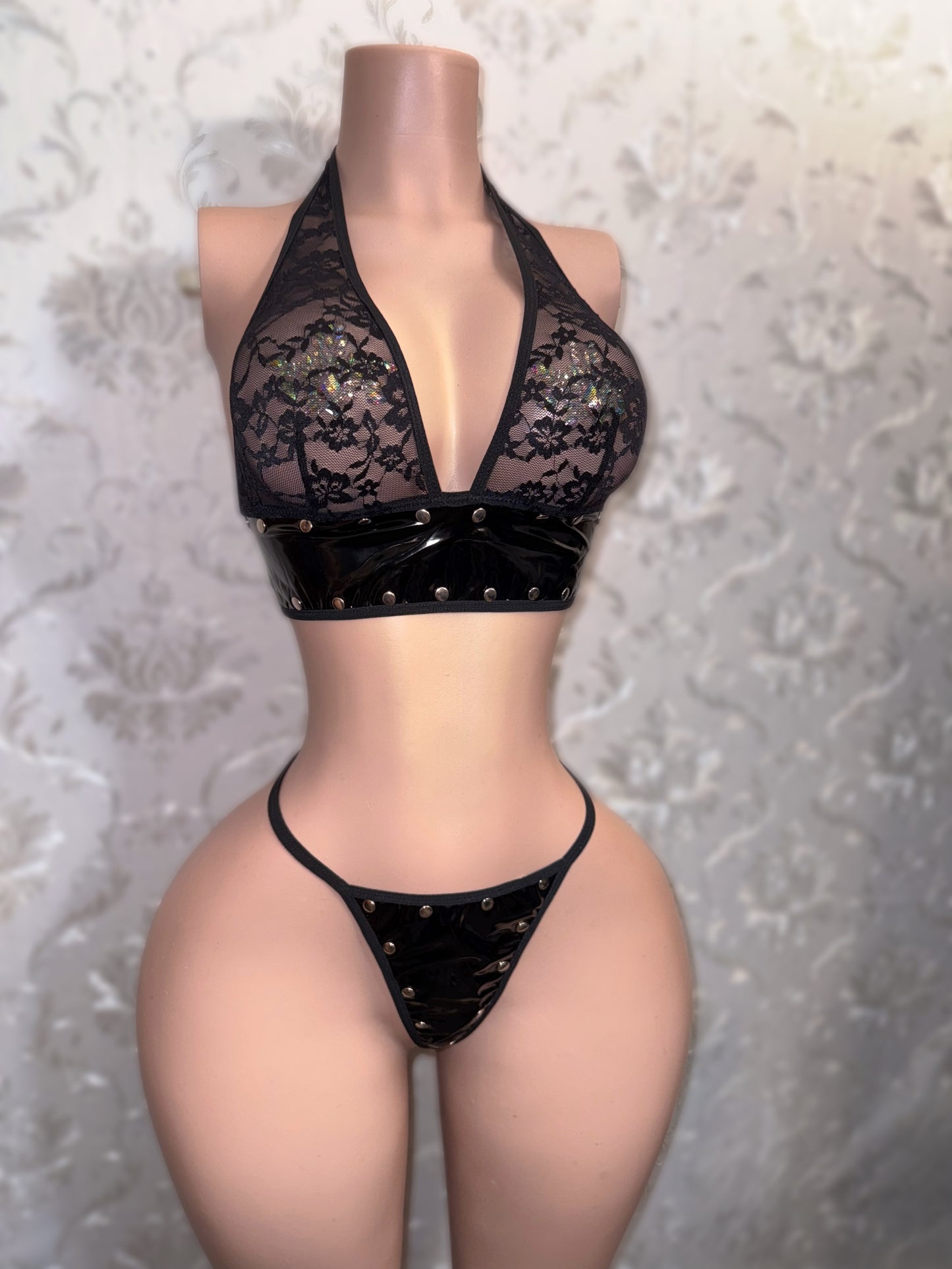 Matrix — Black Latex and Lace 2 Piece