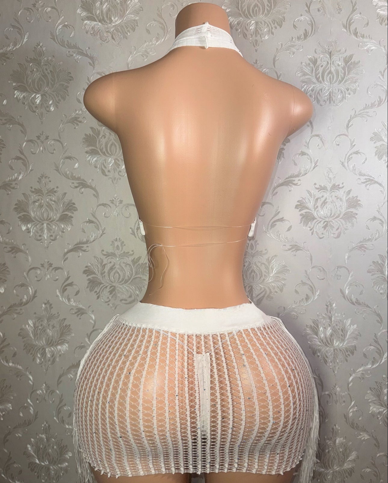 Kimmie — Glittery Tassel Skirt Set Optional Large Rhinestones Fits S-L
