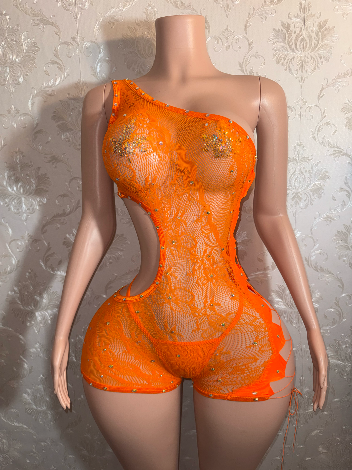 XTC — Diamond Floral Lace Romper Set with Thong Fits XS-L