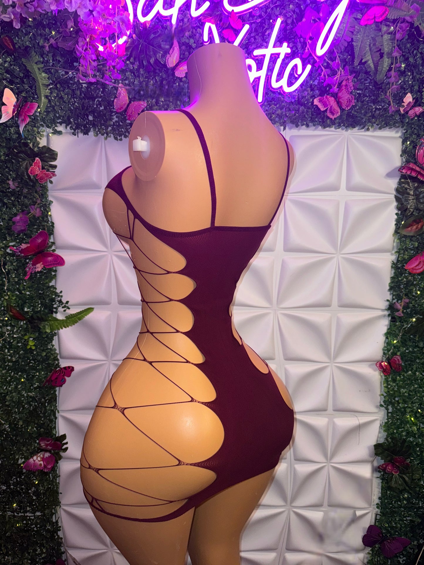 Isis Hollow Sides Fishnet Romper Fits XS-M, Dress Fits XS-L