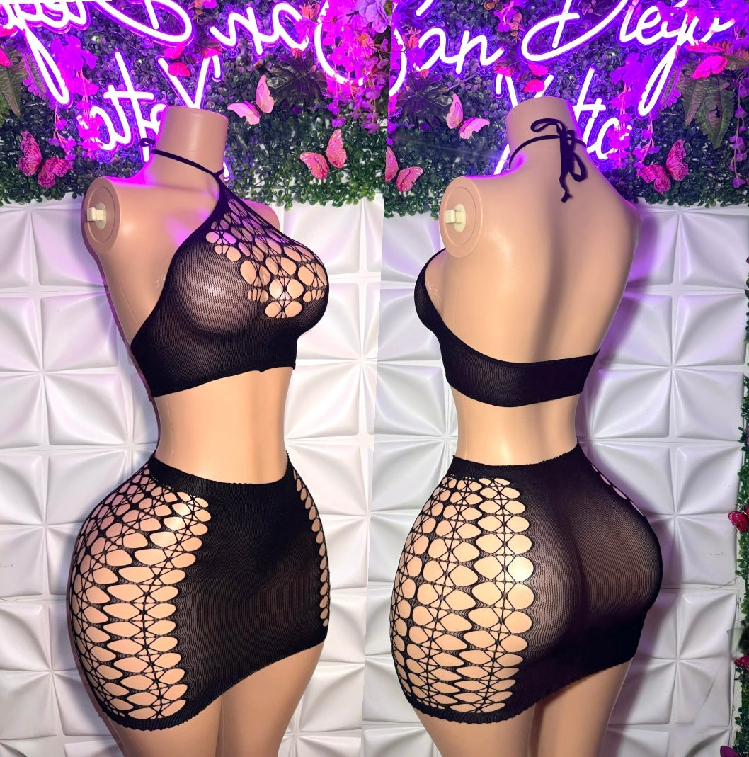 Necia Fishnet Skirt 2 Piece Set Fits XS-L