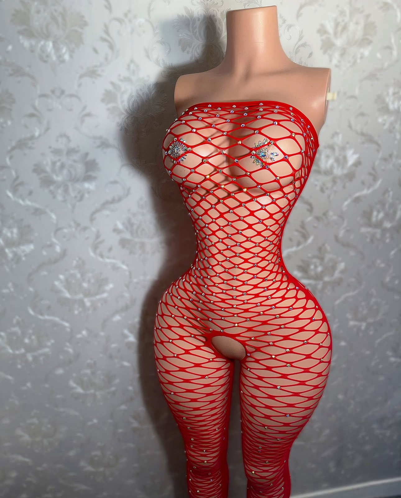 Rene Strapless Fishnet Bodystocking Fits XS-XL