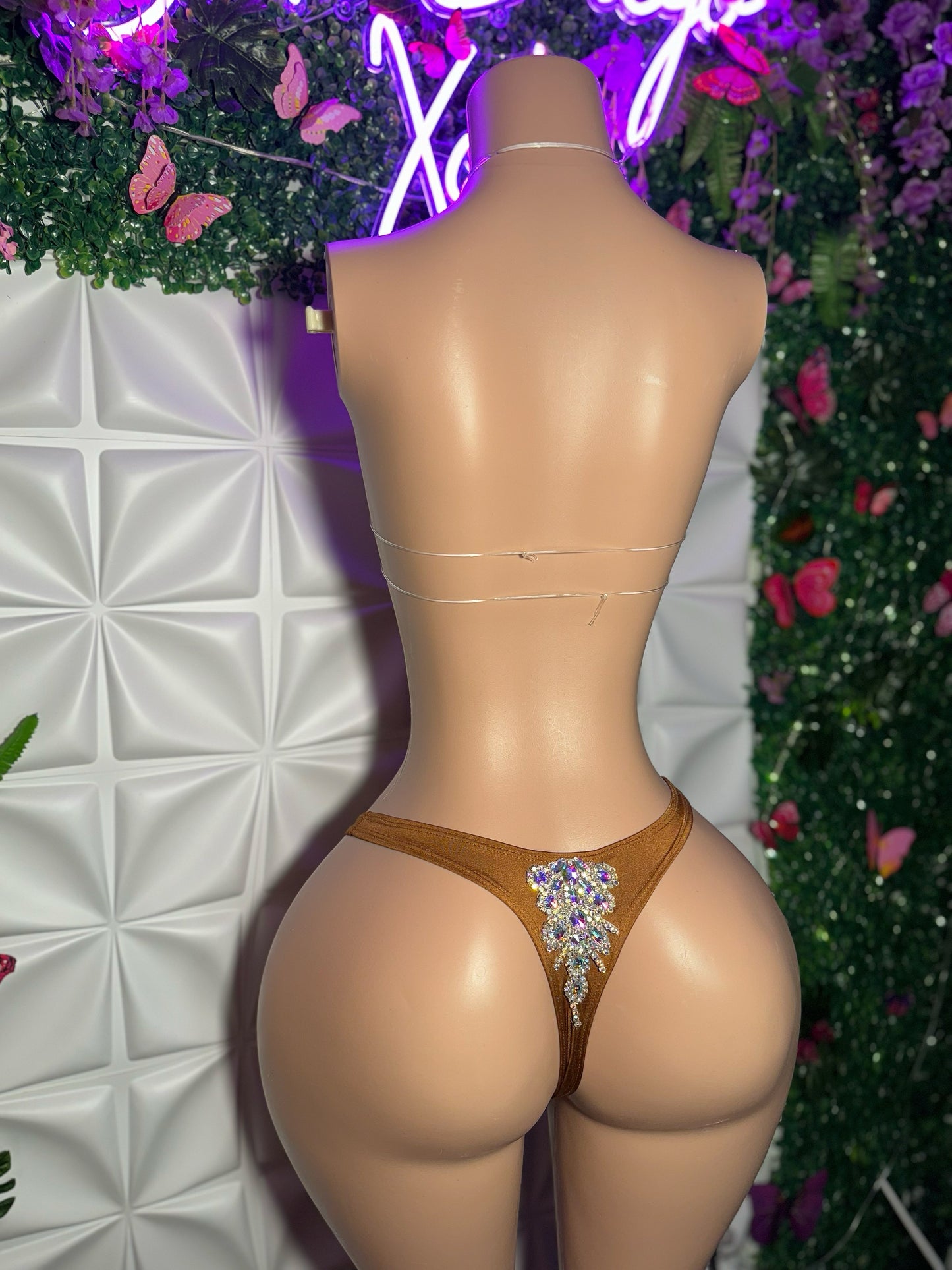 High Priestess Birthday Crystal Diamond Bikini Set with Full Coverage Thong