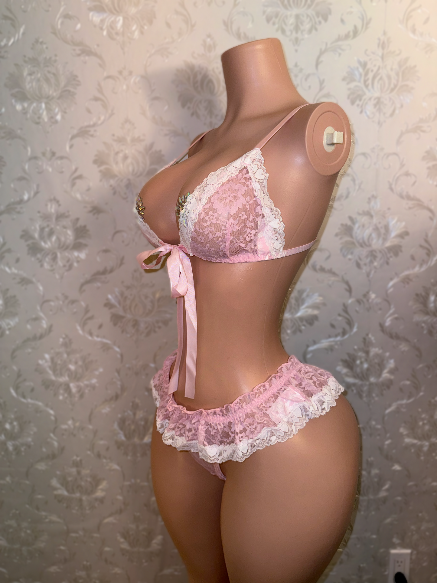Sugar Baby Ruffle Trim 2 Piece Lace Bikini with Micro Skirt Thong