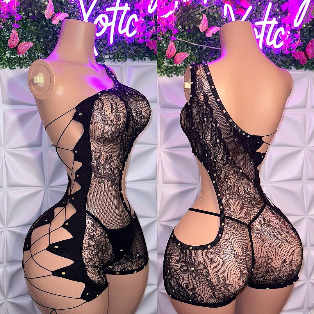 XTC Fishnet Romper Set with Thong Fits XS-L